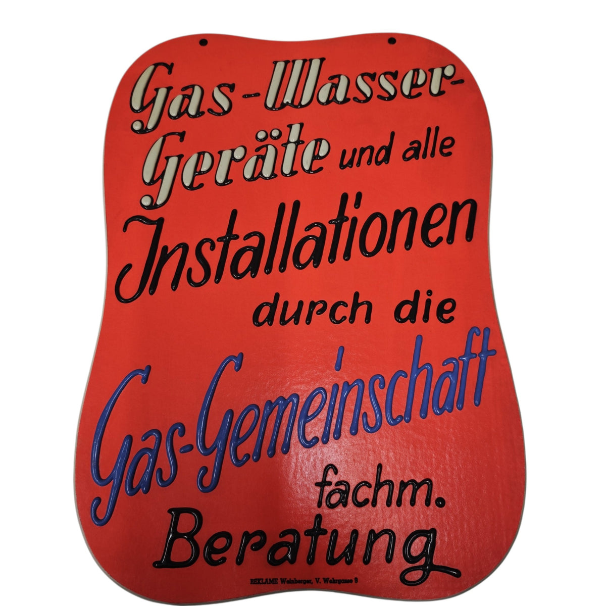 Originales Pappkarton-Werbeschild eines Gas-Wasser-Gräte