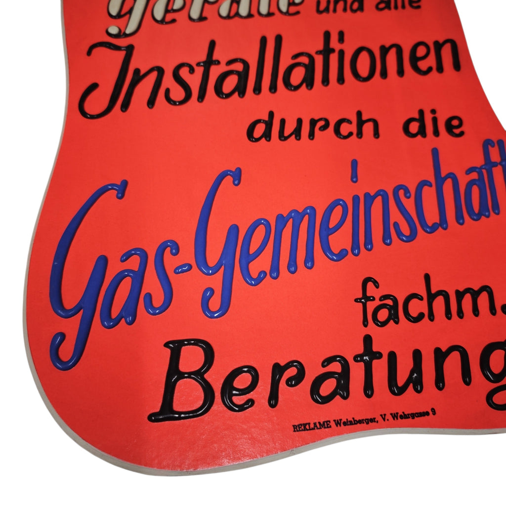 Originales Pappkarton-Werbeschild eines Gas-Wasser-Gräte