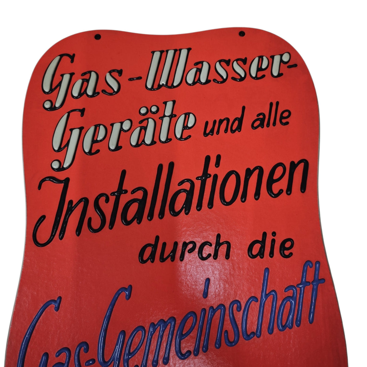 Originales Pappkarton-Werbeschild eines Gas-Wasser-Gräte