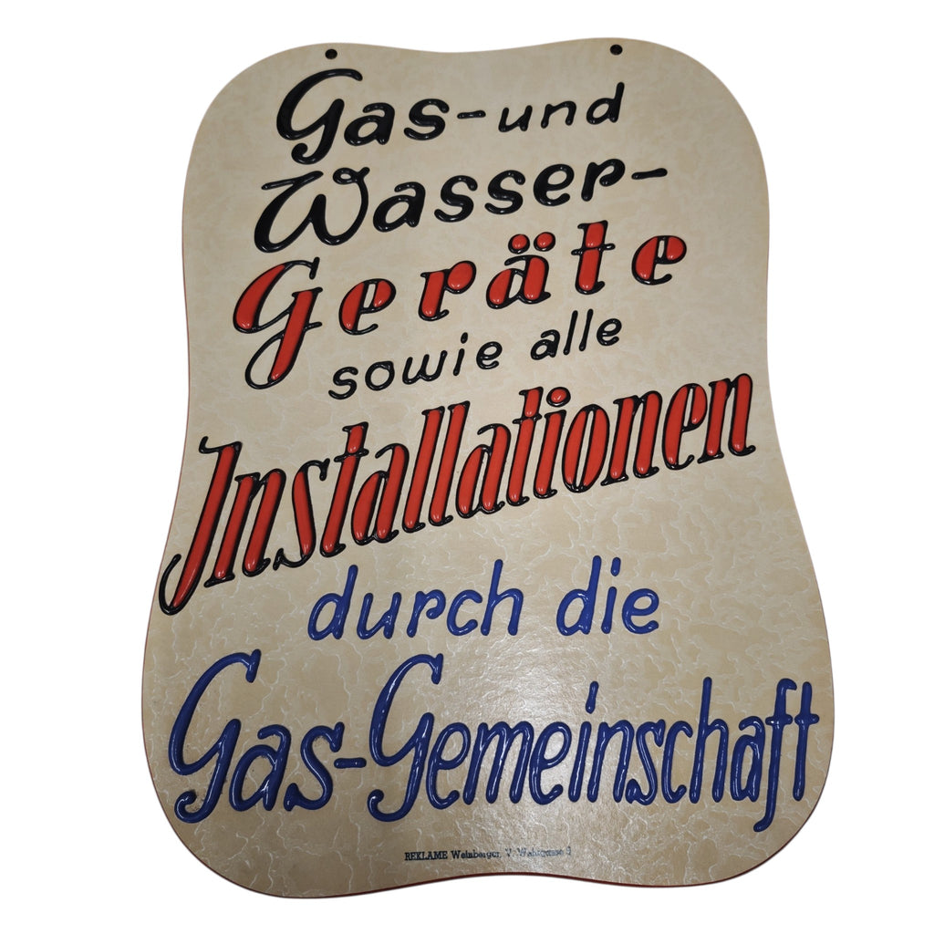 Originales Pappkarton-Werbeschild eines Gas-Wasser-Gräte