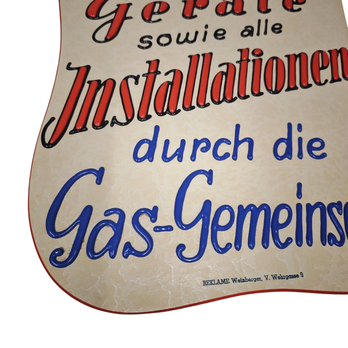 Originales Pappkarton-Werbeschild eines Gas-Wasser-Gräte