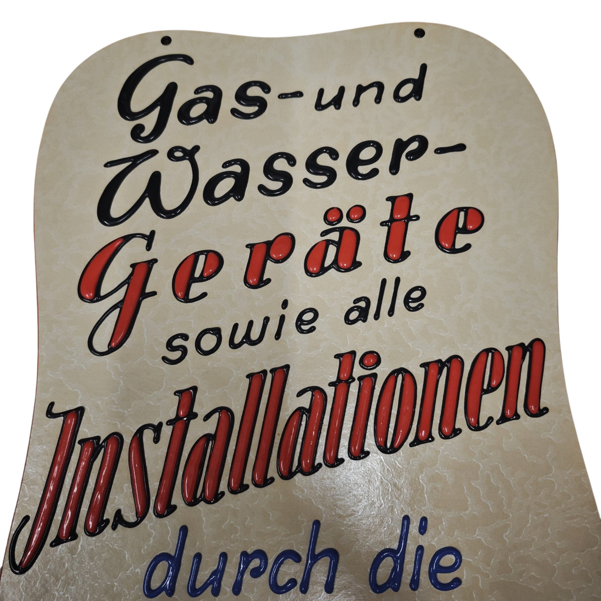 Originales Pappkarton-Werbeschild eines Gas-Wasser-Gräte