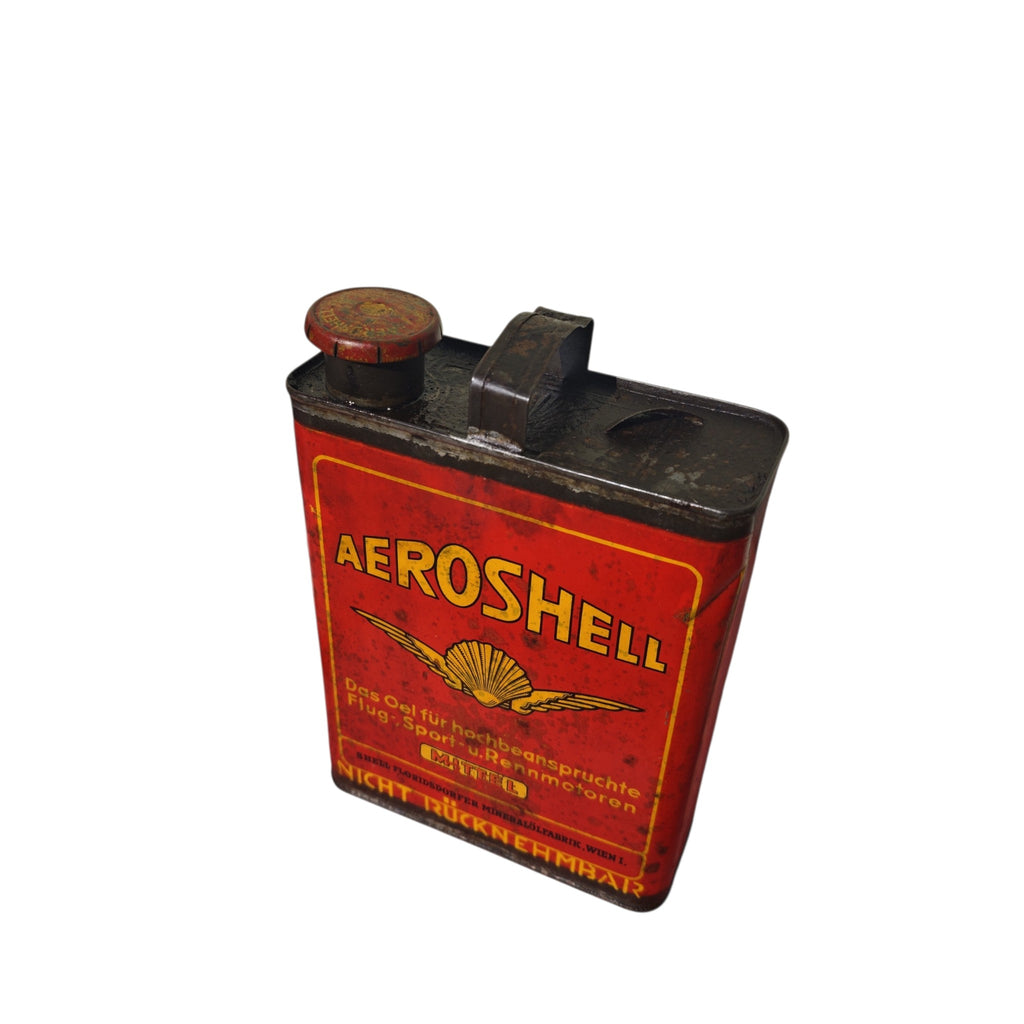 Blech-Ölkanne der Marke Aeroshell ("Mittel") von Shell 1930er Jahren für hochbeanspruchte Flug Sport Rennmotoren