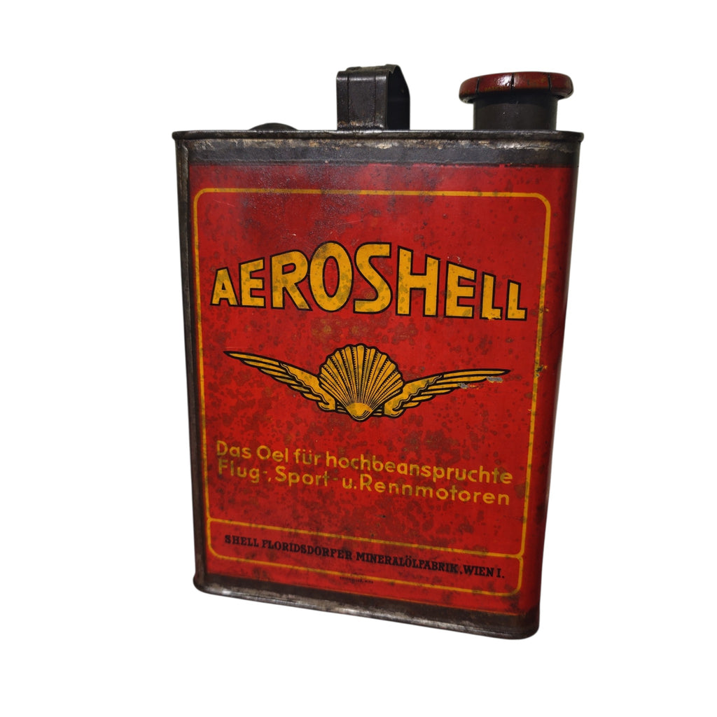 Blech-Ölkanne der Marke Aeroshell ("Mittel") von Shell 1930er Jahren für hochbeanspruchte Flug Sport Rennmotoren